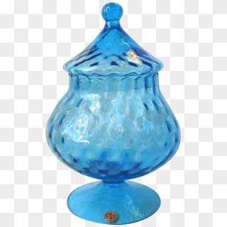 Vintage Empoli Italy Art Glass Blue Candy Jar Diamond - Urn Clipart
