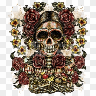 Lady Face Roses Flowers Day Of The Dead - Estampas De Caveira Mexicana Clipart