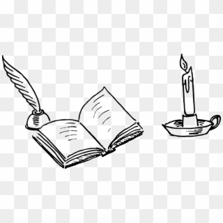 Book, Candle, Desk Top, Handdrawn - Book And Pen Clipart - Png Download