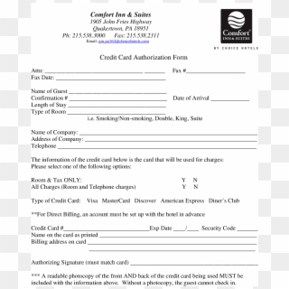 Credit Card Authorization Form For Choice Hotels Form - Pdf Printable Credit Card Authorization Form Clipart
