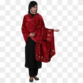 Red Zari Embroidery Velvet Odhani - Silk Clipart
