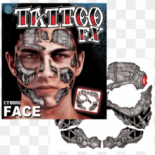 Cyborg Face Temp Tattoo - Robot Face Temporary Tattoos Clipart