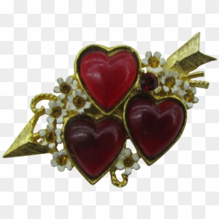 Sweet Vintage Heart Pin With Three Hearts And Arrow - Heart Clipart