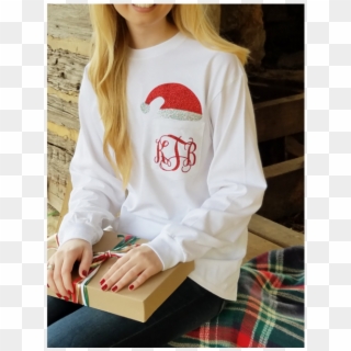 Monogrammed Santa Shirt ~ Cute Santa Hat Monogram Shirt - Girl Clipart