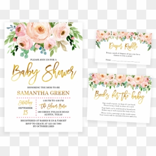 Pink And Gold Floral Baby Shower Invitation Pack - Free Printable Floral Baby Shower Invitations Clipart