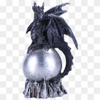 Black Dragon On Silver Orb Statue - Statue Clipart