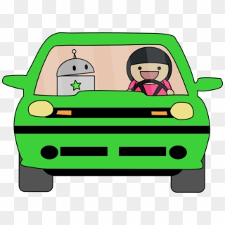 Girl Drives Green Car Clipart - Png Download