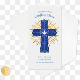 Blue Cross With Dove Confirmation Money Holder Card - Cross Clipart