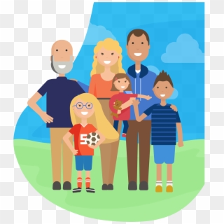 Happy Family Of Parents, Three Children, And A Grandfather - Cartoon Clipart