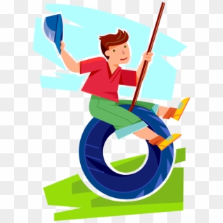 Vector Illustration Of Young Boy Swings On Tire Swing - Tireswing Clipart - Png Download
