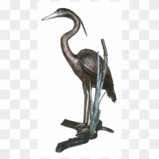 Bronze Heron Standing In Reeds Fountain - Heron Sculpture Clipart