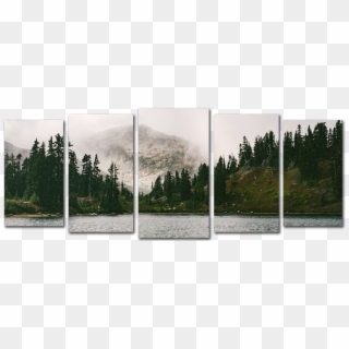 Mountain Landscape 5 Panel Canvas Wall Art - Trees Mountains Silhouette Clipart