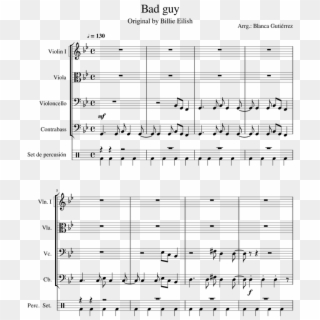 Bad Guy Sheet Music For Violin, Viola, Cello, Contrabass - Sheet Music Clipart
