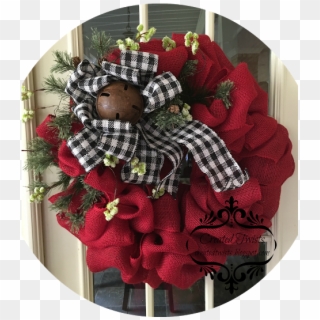 Red Burlap Christmas Wreath With Black Plaid Ribbon - Poinsettia Clipart