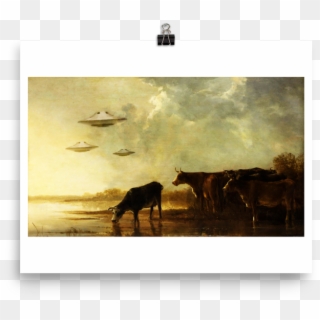Saucers And Cattle - River Landscape With Cows Clipart