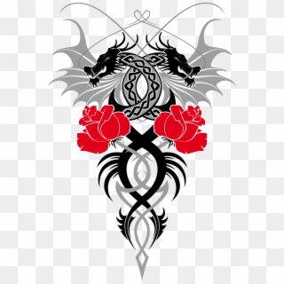 2 Dragons 2roses - Two Dragon Tattoo Design Clipart