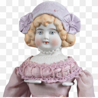 Lovely Bisque Lady With Molded Lavender Hat - Figurine Clipart