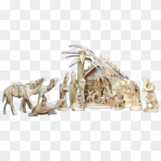 Olive Wood Nativity With Stable - Statue Clipart
