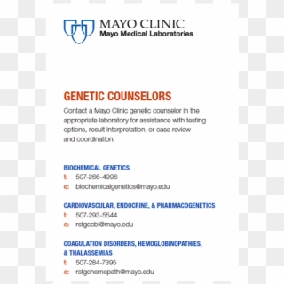 Genetic Counselor Contact Card - Mayo Clinic Clipart