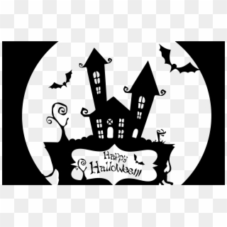 28 Collection Of Halloween House Clipart Black And - Happy Halloween Clipart Black And White - Png Download