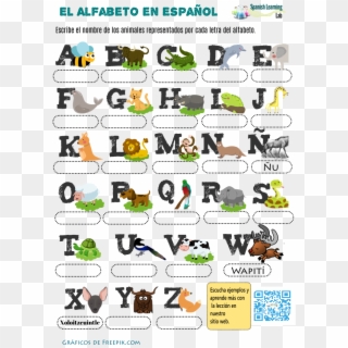 Alphabet In Spanish With Animals - Animales En Espanol Hoja De Trabajo Clipart