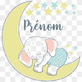 Sticker Prenom Personnalisable Elephanteau Sur La Lune - Illustration Clipart