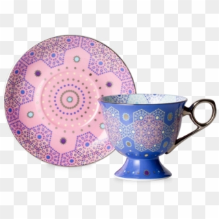 Moroccan Tealeidoscope Iced Blue Cup & Saucer Tall - Ceramic Clipart