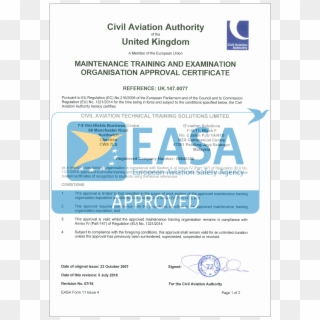 You Can Download A Full Copy Of Our Caa Approval Certificate - European Aviation Safety Agency Clipart