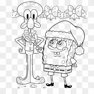 Spongebob And Squidward Take Charge Of Christmas Coloring - Spongebob And Squidward Coloring Pages Clipart