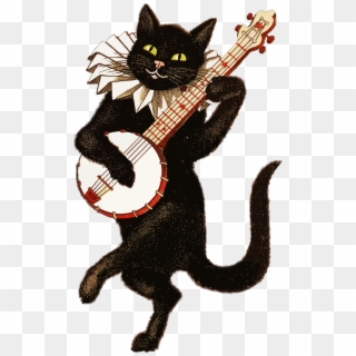Vintage Cat Playing Banjo - Cat Playing Banjo Clipart
