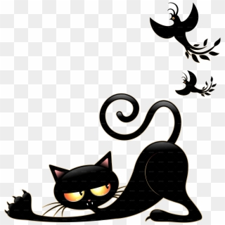 Cat Cartoon In Ambush With Mouse And Birds By Bluedarkat - Black Cat Cartoon Png Clipart