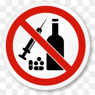 No Drugs Or Alcohol Iso Prohibition Symbol Label - No Alcohol Or Drugs Clipart