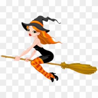 Halloween Clipart Gothic - Witch Flying With A Broom - Png Download