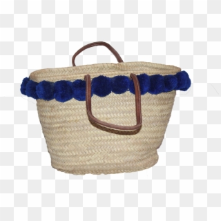 Moroccan Wicker Basket With Blue Pompons - Tote Bag Clipart