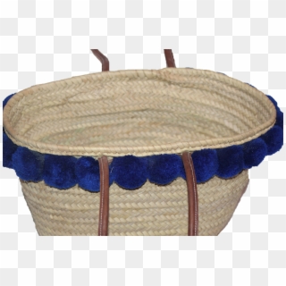 Moroccan Wicker Basket With Blue Pompons - Storage Basket Clipart