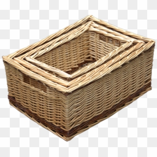 Set Of 3 Buff Storage Wicker Baskets With Rustic Stripe - Wicker Clipart