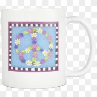 Floral Peace Sign 11oz White Ceramic Coffee Mug - Coffee Cup Clipart