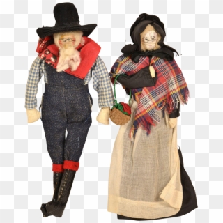 Walnut Faced Old Couple Folk Dolls - Costume Hat Clipart