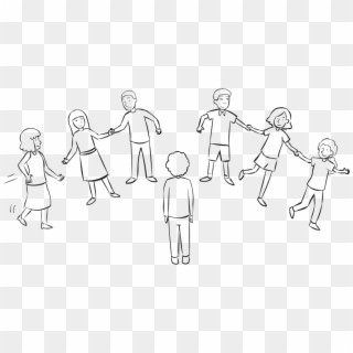 Back Group Of People Holding Hands And Moving Quickly - Line Art Clipart