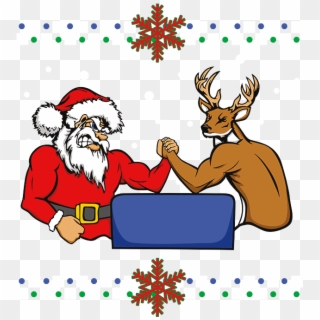 Santa Arm Wrestling Reindeer - Santa And Reindeer Wrestling Clipart