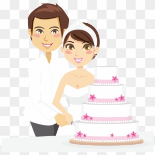 新郎新娘切蛋糕- Wedding Cake - Cartoon Clipart