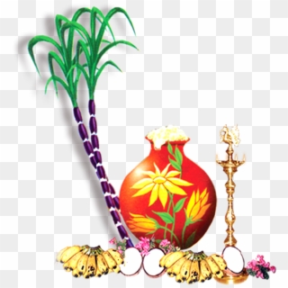 Ugadhi Pot With Sugarcane Png Image - Pongal Wishes In Tamil Png Clipart