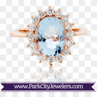 Oval Aquamarine & Round Diamond Rose Gold Ring There - Blue Diamond Snowflake Ring Clipart