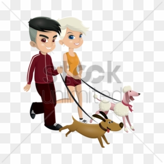 Clipart Resolution 600*600 - Boy And Girl Walking Dog - Png Download