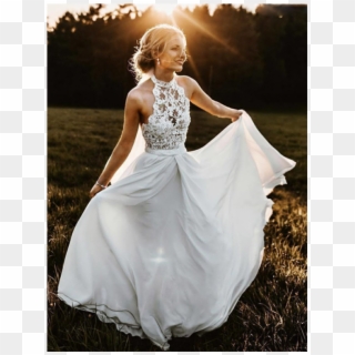 Hot Sale Nice Sleeveless Wedding Dress, Lace Wedding - Halter Top Boho Wedding Dress Clipart