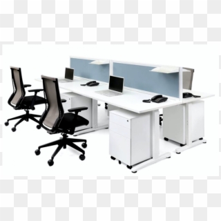 Juro Leg Cluster Of 4 Desks With Blue Screens-855x855 - Computer Desk Clipart