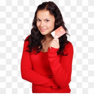 Download Smiling Girl Holding Credit Card Png Image - Girl Holding Card Png Clipart