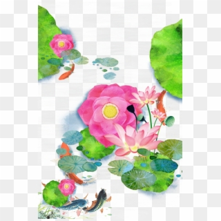 Koi Fish And Lotus Flower - Chinese Flowers Water Paintings Clipart