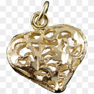 14k Filigree Puffy Hollow Heart Charm/pendant Yellow - Locket Clipart