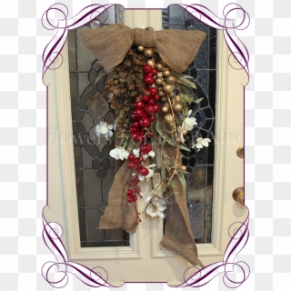 Rustic Burlap With Gold And Red Pods With Eucalytpus - Wreath Clipart